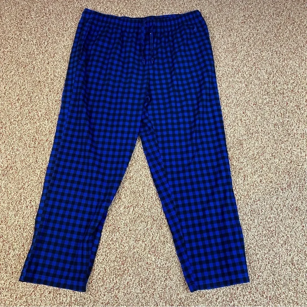 Nautica Mens Flannel Pajama Pants Blue Black Gingham XL